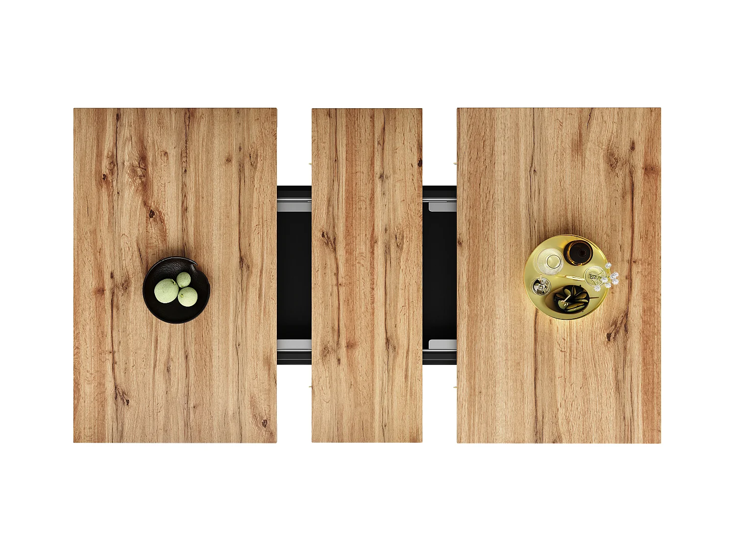 Table à manger extensible 6-8 personnes avec 1 porte en verre, plateau en placage woodgrain naturel clair, corps noir - 110/140x80x76cm