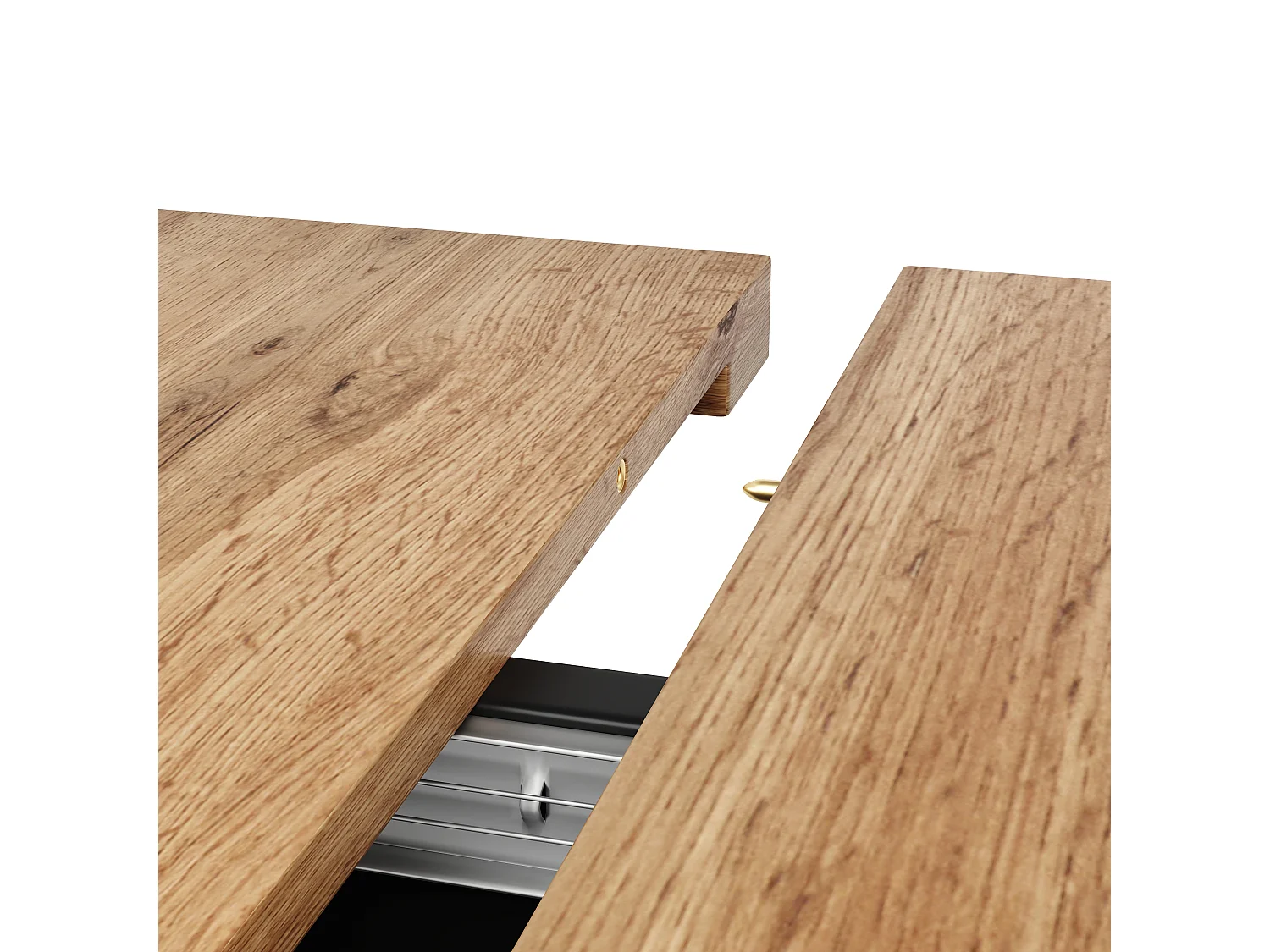 Table à manger extensible 6-8 personnes avec 1 porte en verre, plateau en placage woodgrain naturel clair, corps noir - 110/140x80x76cm