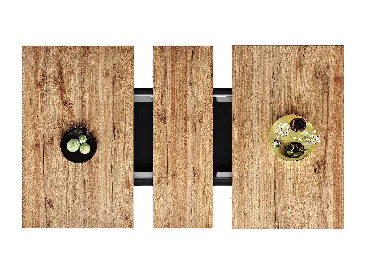 Table à manger extensible 6-8 personnes avec 1 porte en verre, plateau en placage woodgrain naturel clair, corps noir - 110/140x80x76cm