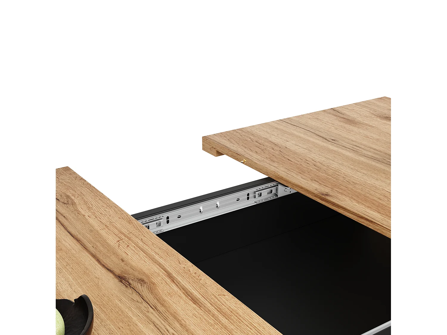 Table à manger extensible 6-8 personnes avec 1 porte en verre, plateau en placage woodgrain naturel clair, corps noir - 110/140x80x76cm