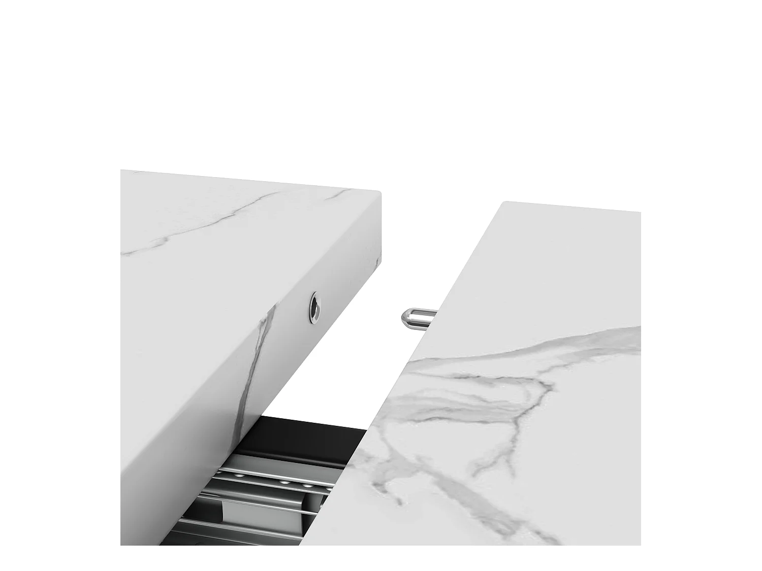 Table à manger extensible rectangle 6-8 personnes, plateau en placage marbre blanc avec pieds en métal noir - 179.5x80x75.5cm