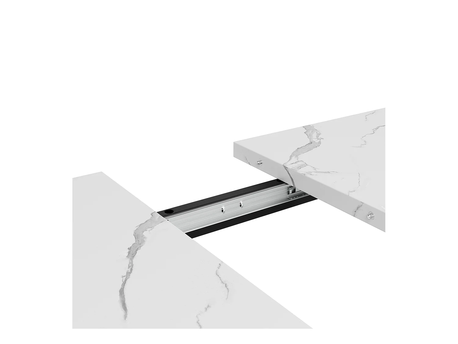 Table à manger extensible rectangle 6-8 personnes, plateau en placage marbre blanc avec pieds en métal noir - 179.5x80x75.5cm