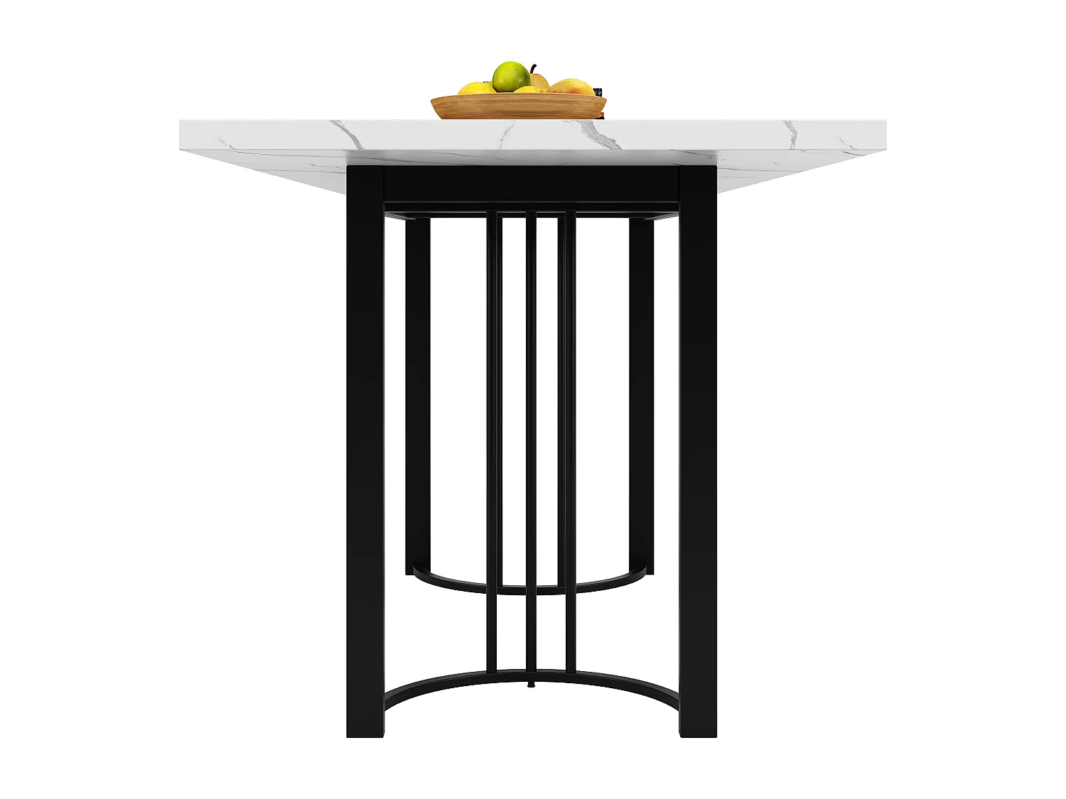 Table à manger extensible rectangle 6-8 personnes, plateau en effet marbre blanc avec pieds en métal noir - 179.5x80x75.5cm