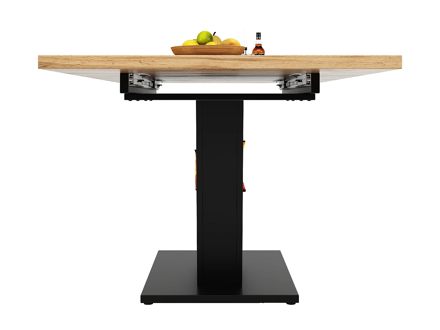 Mesa de jantar retangular extensível para 4 a 6 pessoas, tampo em folheado de madeira natural clara com pernas pretas em formato de X - 118/157x70x75cm