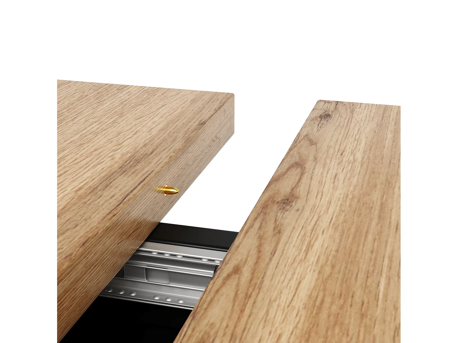 Table à manger extensible rectangle 4-6 personnes, plateau en placage woodgrain naturel clair avec pieds noir en X - 118/157x70x75cm