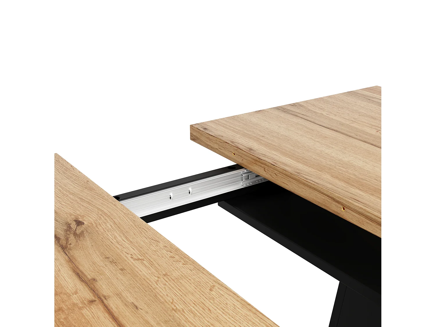 Table à manger extensible rectangle 4-6 personnes, plateau en placage woodgrain naturel clair avec pieds noir en X - 118/157x70x75cm