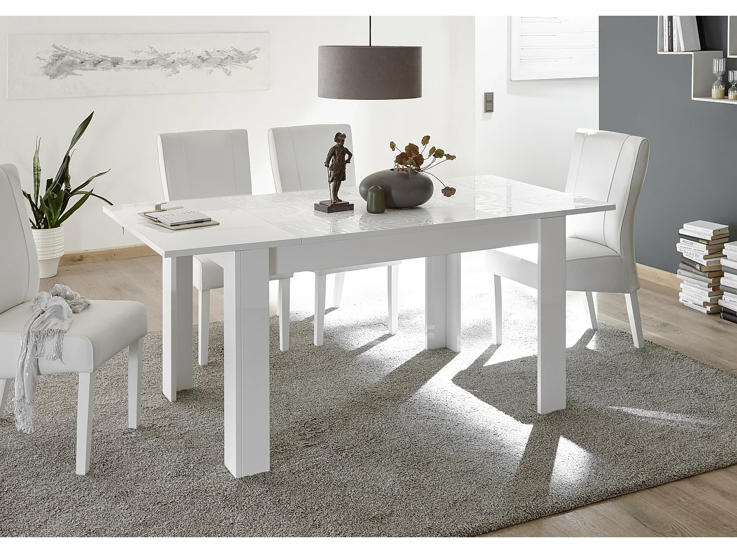 Tavolo da cucina allungabile design moderno disegni geometrici serigrafato 137x90 TCL18 bianco lucido