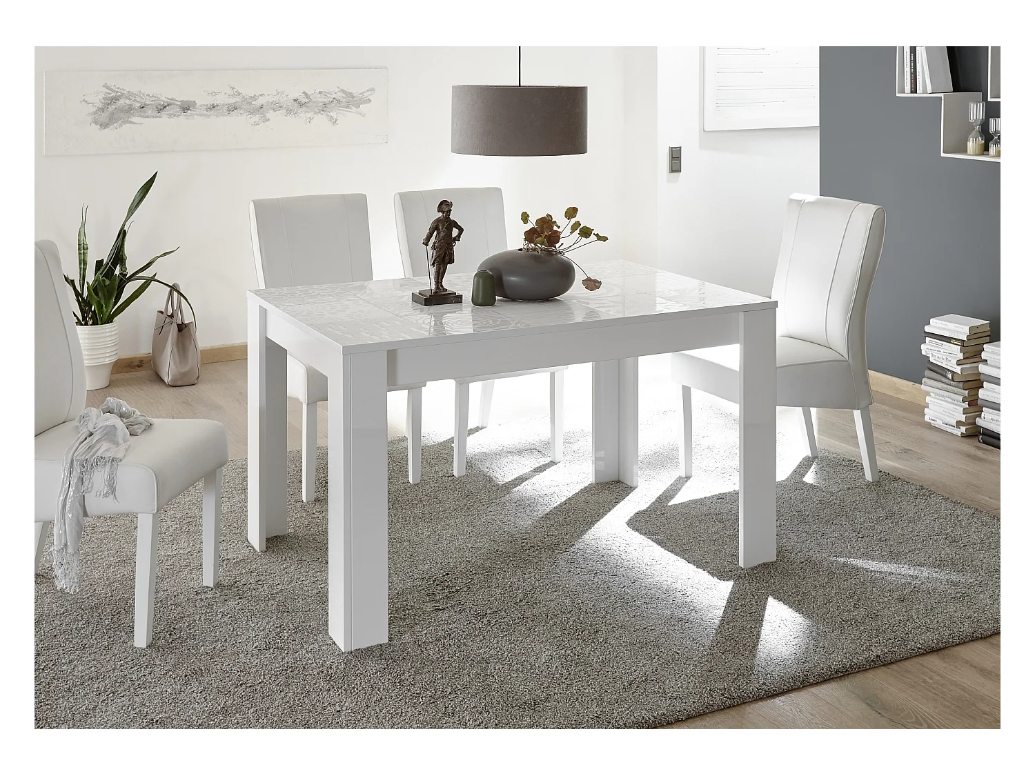 Tavolo da cucina allungabile design moderno disegni geometrici serigrafato 137x90 TCL18 bianco lucido