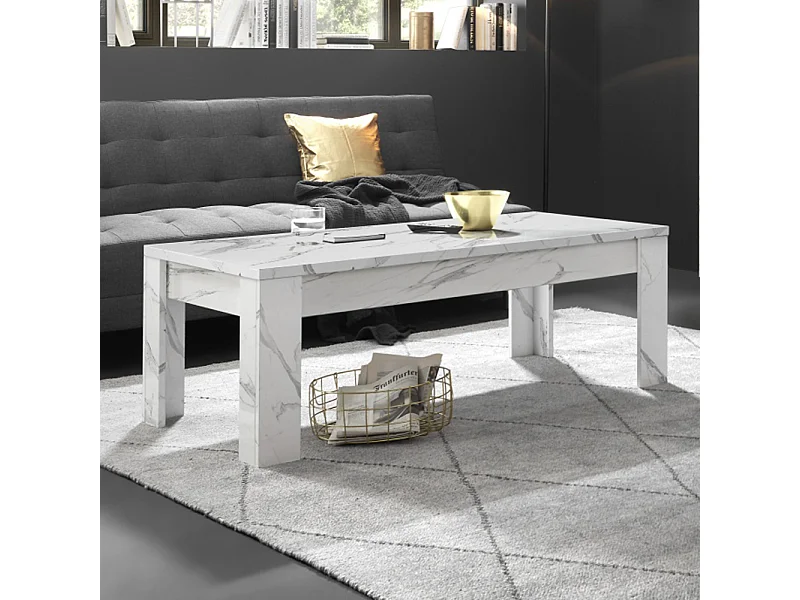 Tavolino da salotto basso design moderno marmorizzato 122x65 TSL5 marmo bianco