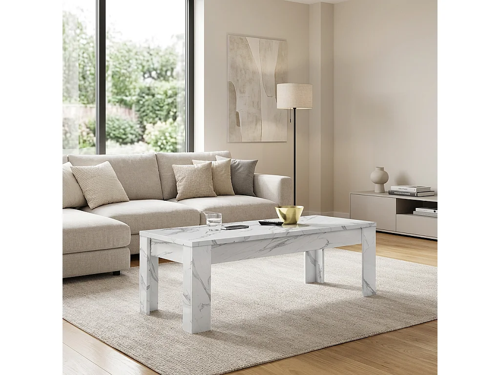Tavolino da salotto basso design moderno marmorizzato 122x65 TSL5 marmo bianco
