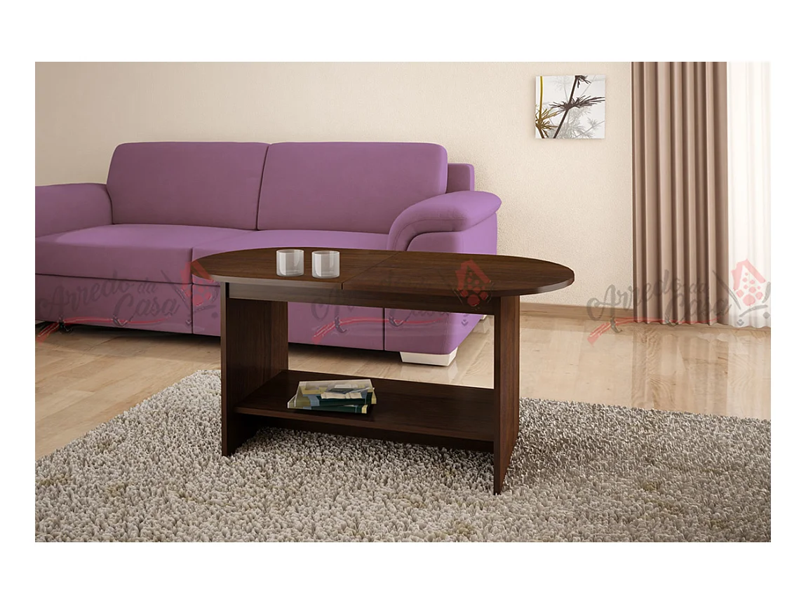 Tavolo allungabile per zona living design linee curve effetto legno TG3 110x55 wenge chiaro