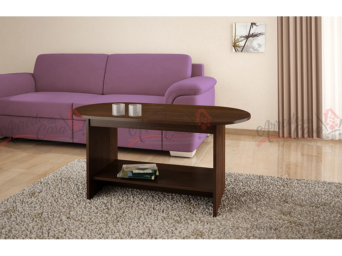 Tavolo allungabile per zona living design linee curve effetto legno TG3 110x55 wenge chiaro