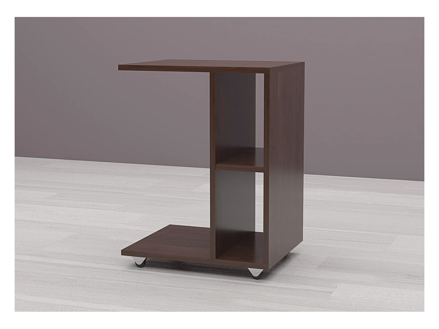 Tavolino da salotto con ruote e 2 vani a giorno in wengè TG9