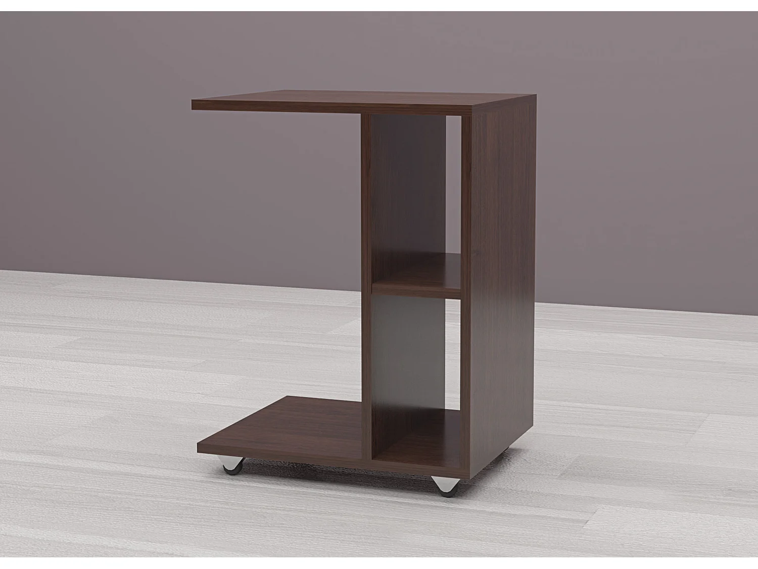 Tavolino da salotto con ruote e 2 vani a giorno in wengè TG9