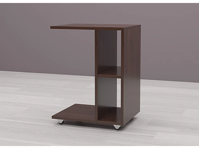 Tavolino da salotto con ruote e 2 vani a giorno in wengè TG9