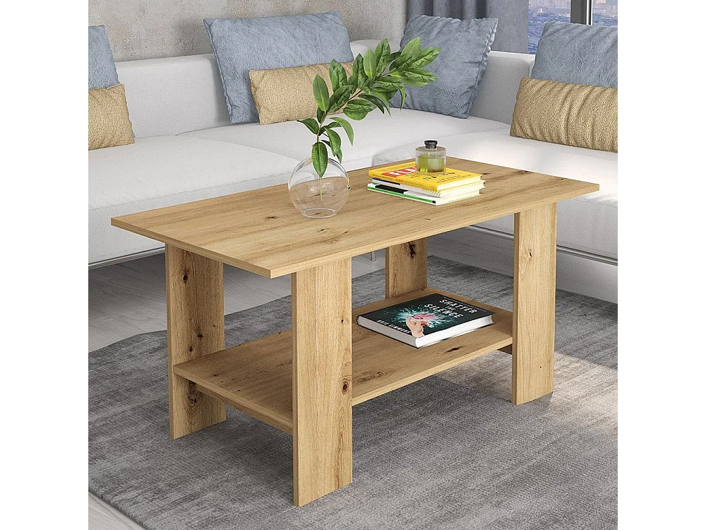 Tavolino da salotto con ripiano inferiore 100x55 cm quercia TG10