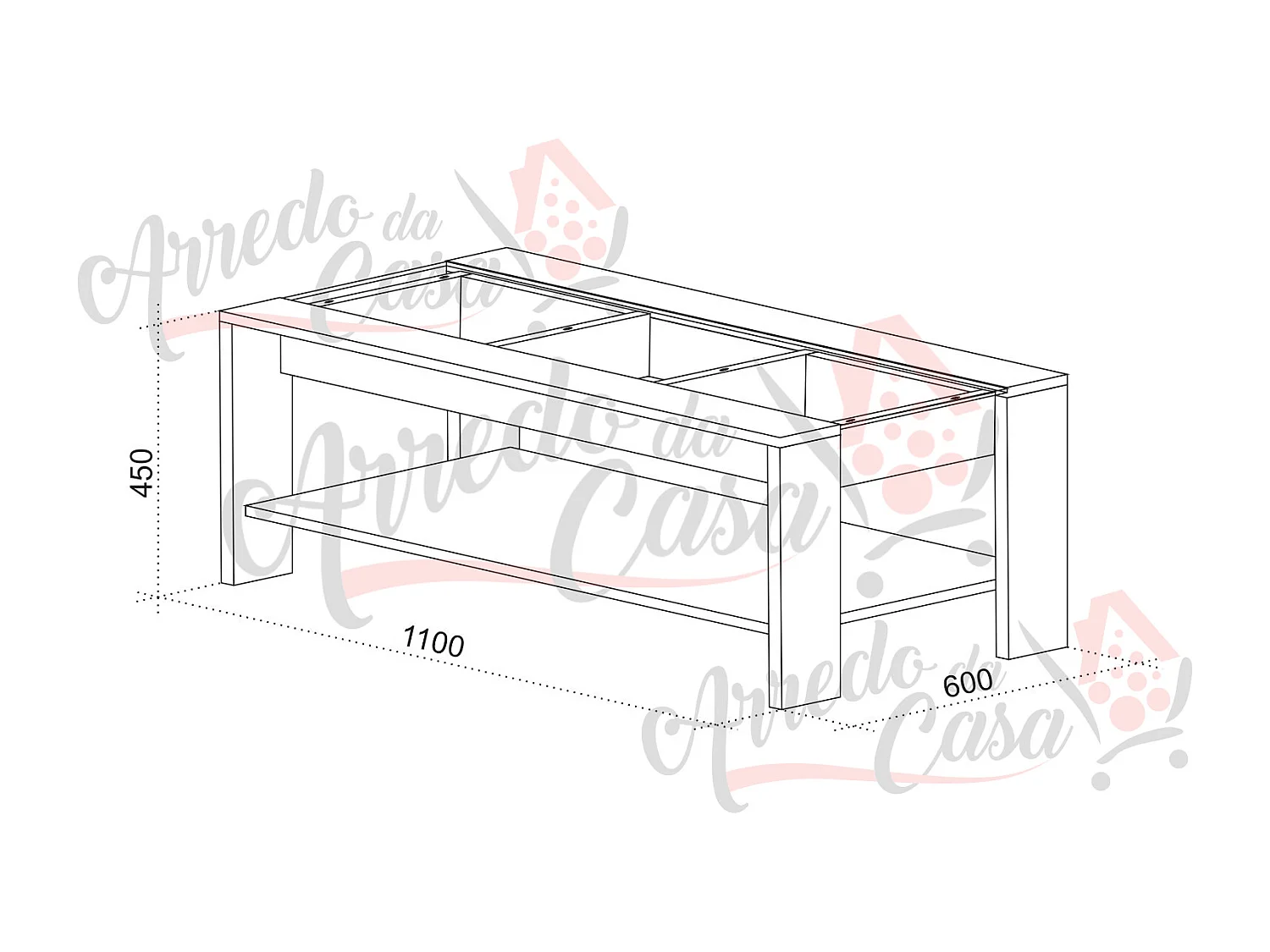 Tavolo basso da salotto design moderno con vetro TU2 110x45 rovere grigio chiaro