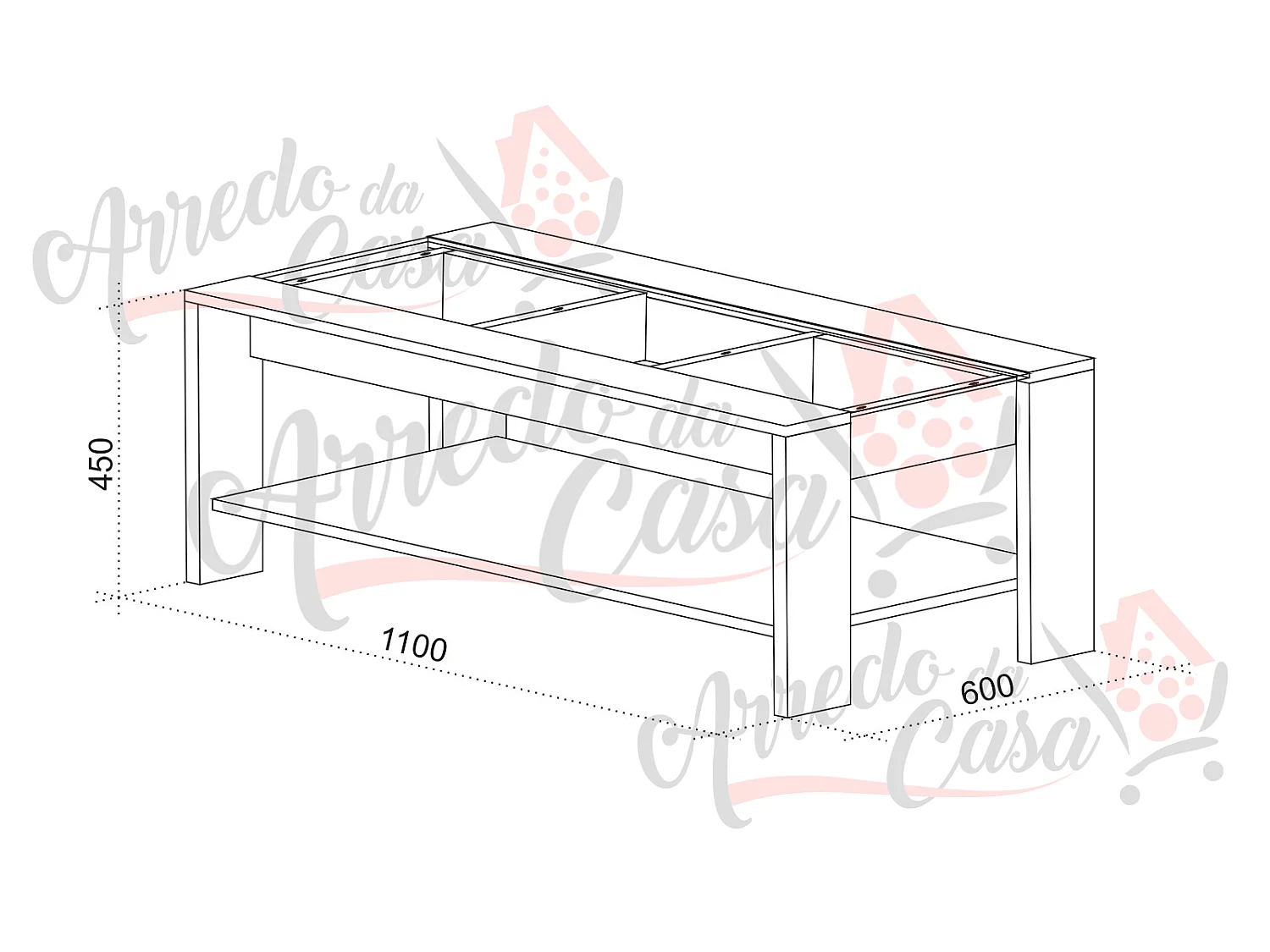 Tavolo basso da salotto design moderno con vetro 110x45 rovere grigio chiaro TU2