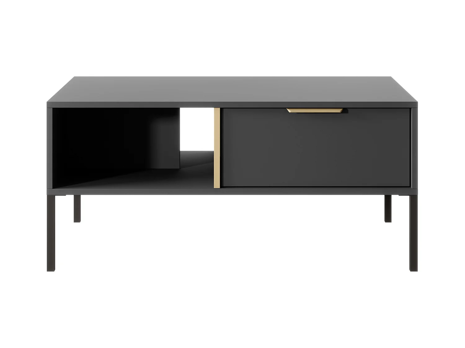 Tavolino da soggiorno moderno 97X44cm con due cassetti antracite con dettagli oro TLK5