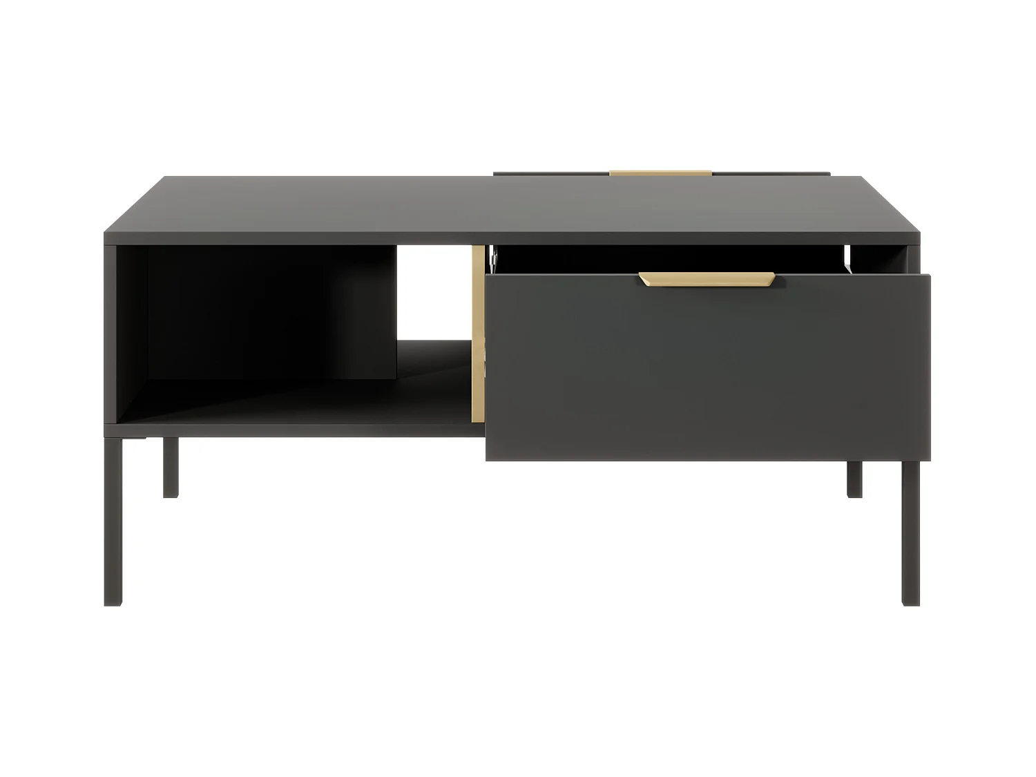 Tavolino da soggiorno moderno 97X44cm con due cassetti antracite con dettagli oro TLK5