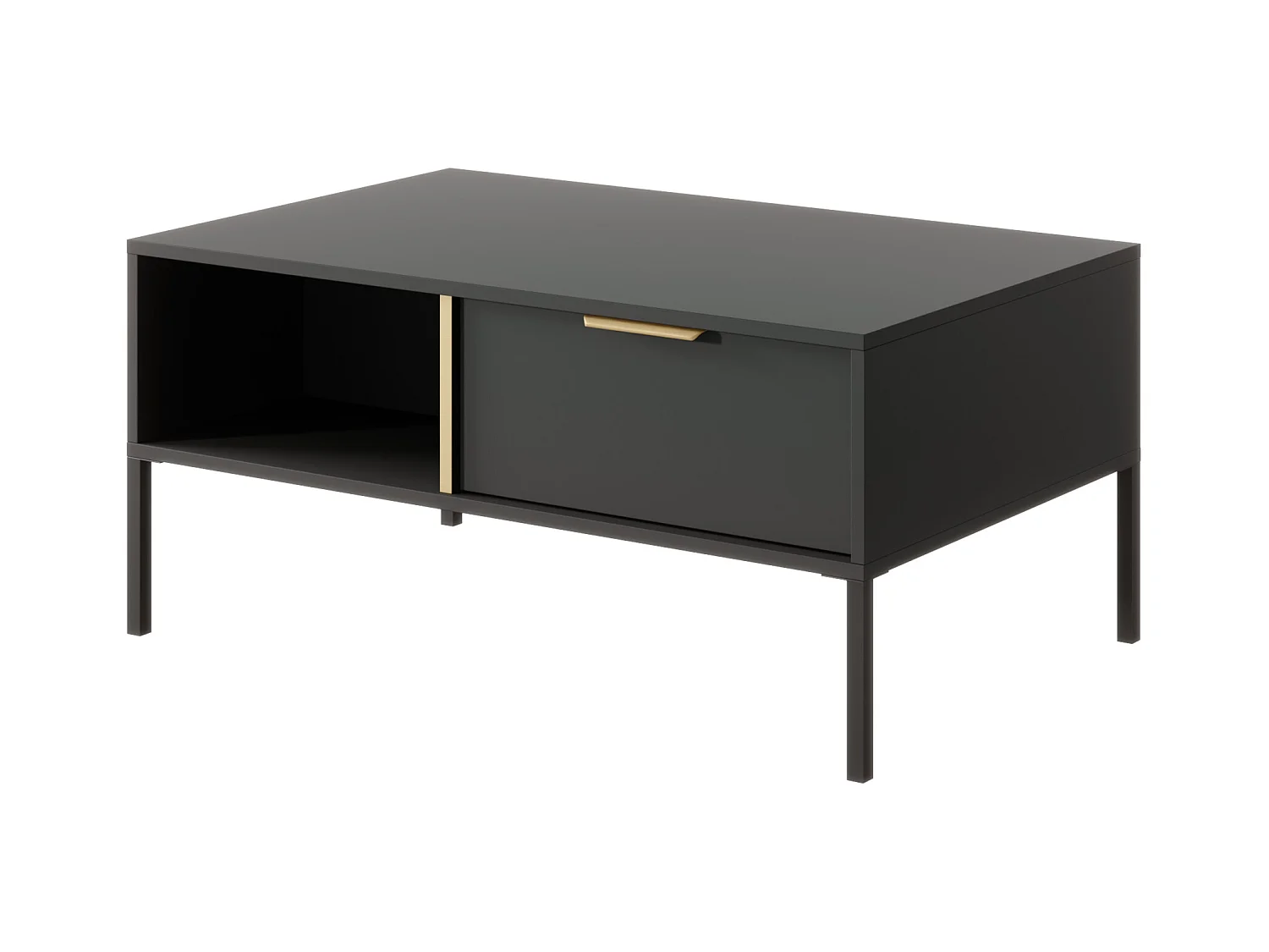 Tavolino da soggiorno moderno 97X44cm con due cassetti antracite con dettagli oro TLK5