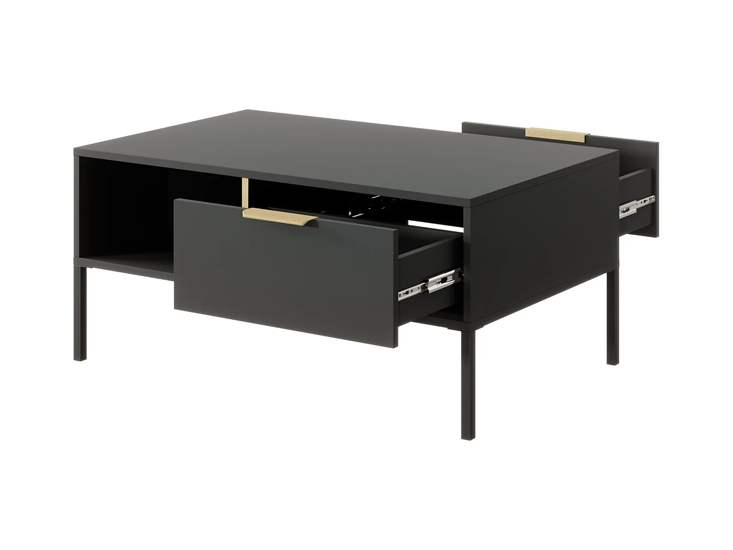 Tavolino da soggiorno moderno 97X44cm con due cassetti antracite con dettagli oro TLK5