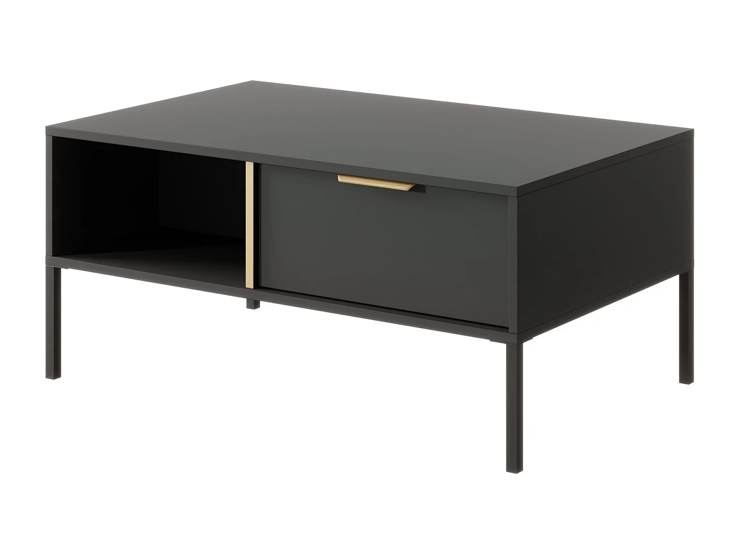 Tavolino da soggiorno moderno 97X44cm con due cassetti antracite con dettagli oro TLK5