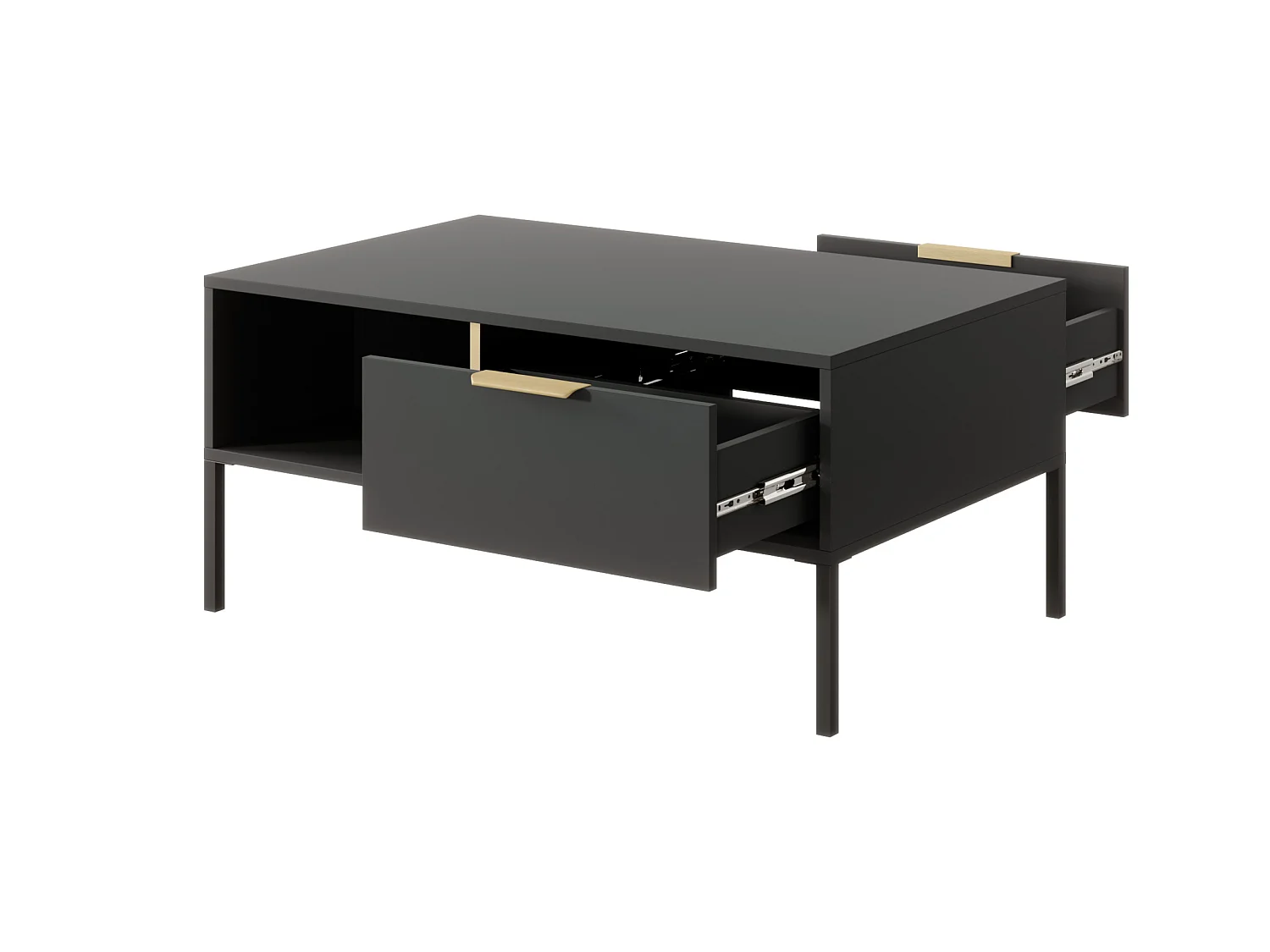 Tavolino da soggiorno moderno 97X44cm con due cassetti antracite con dettagli oro TLK5