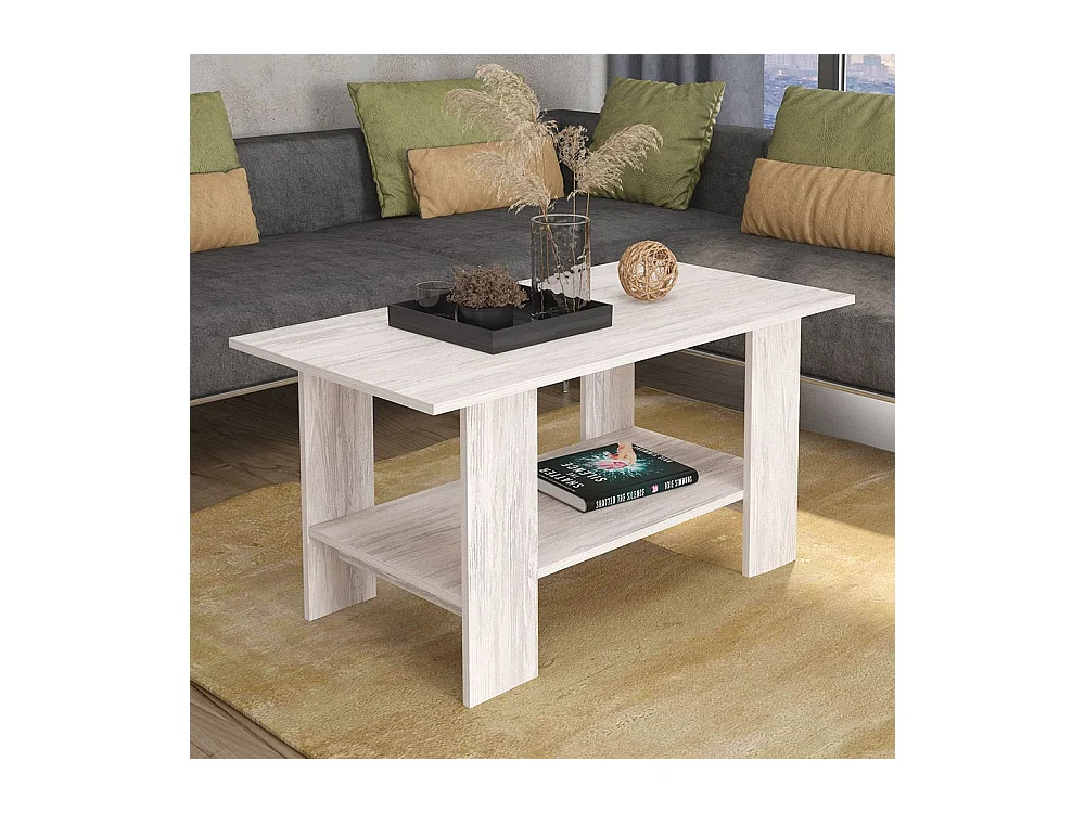 Tavolino da salotto con ripiano inferiore 100x55 cm bianco legno TG10