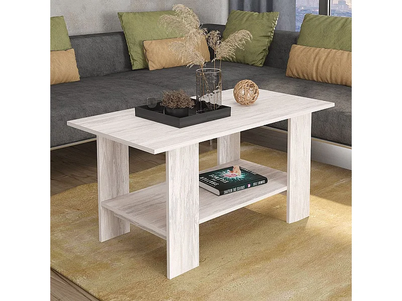 Tavolino da salotto con ripiano inferiore 100x55 cm bianco legno TG10