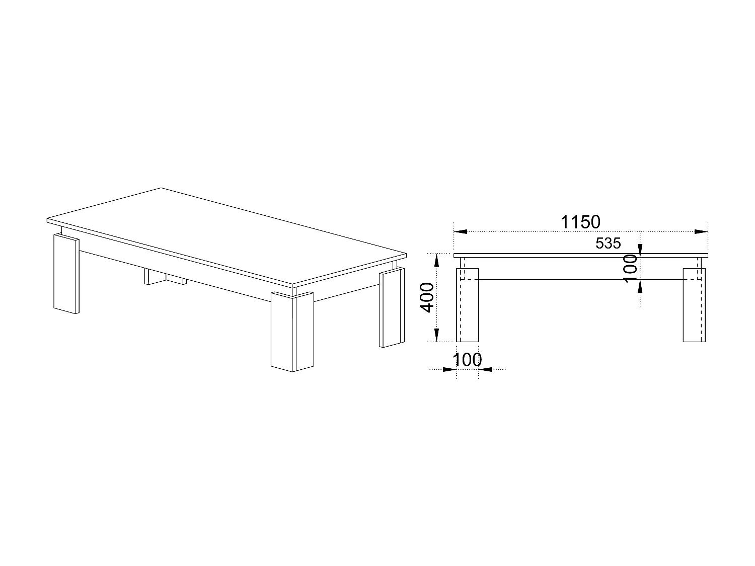 Tavolo da salotto design moderno rettangolare TILK 115x40 bianco laccato