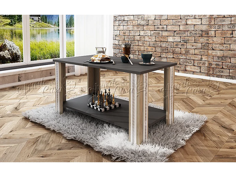 Tavolino moderno per zona divano effetto legno TU3 110x55 grigio grafite e rovere naturale