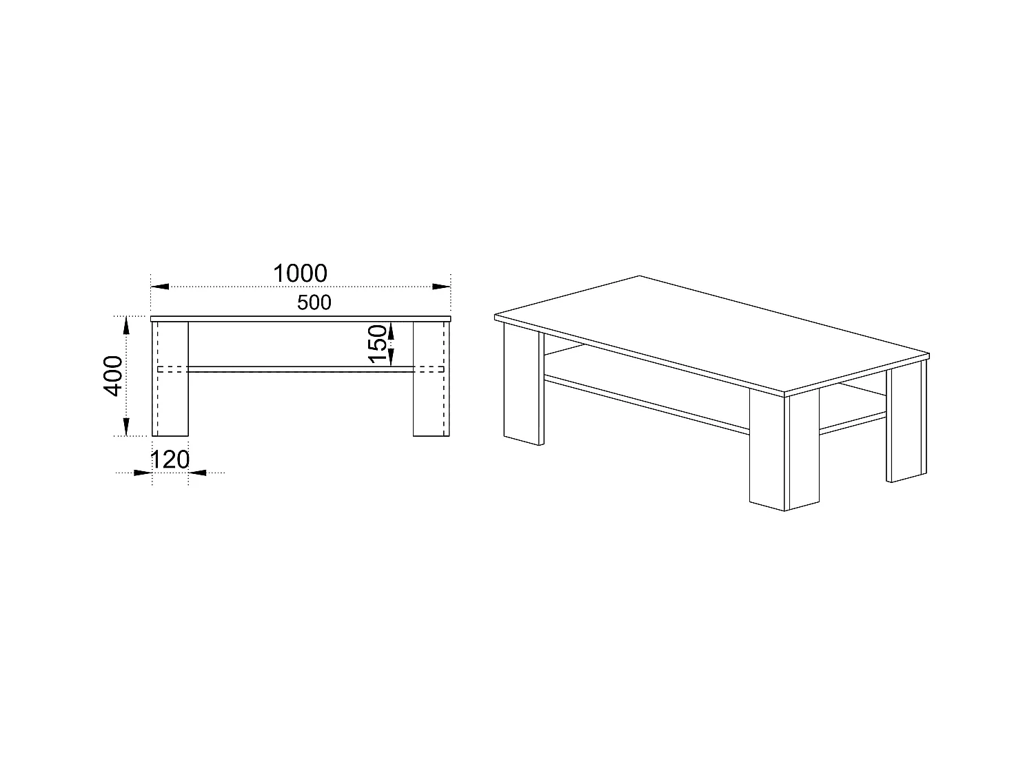 Tavolino da salotto moderno con ripiano TI6215 100x40 nero e bianco