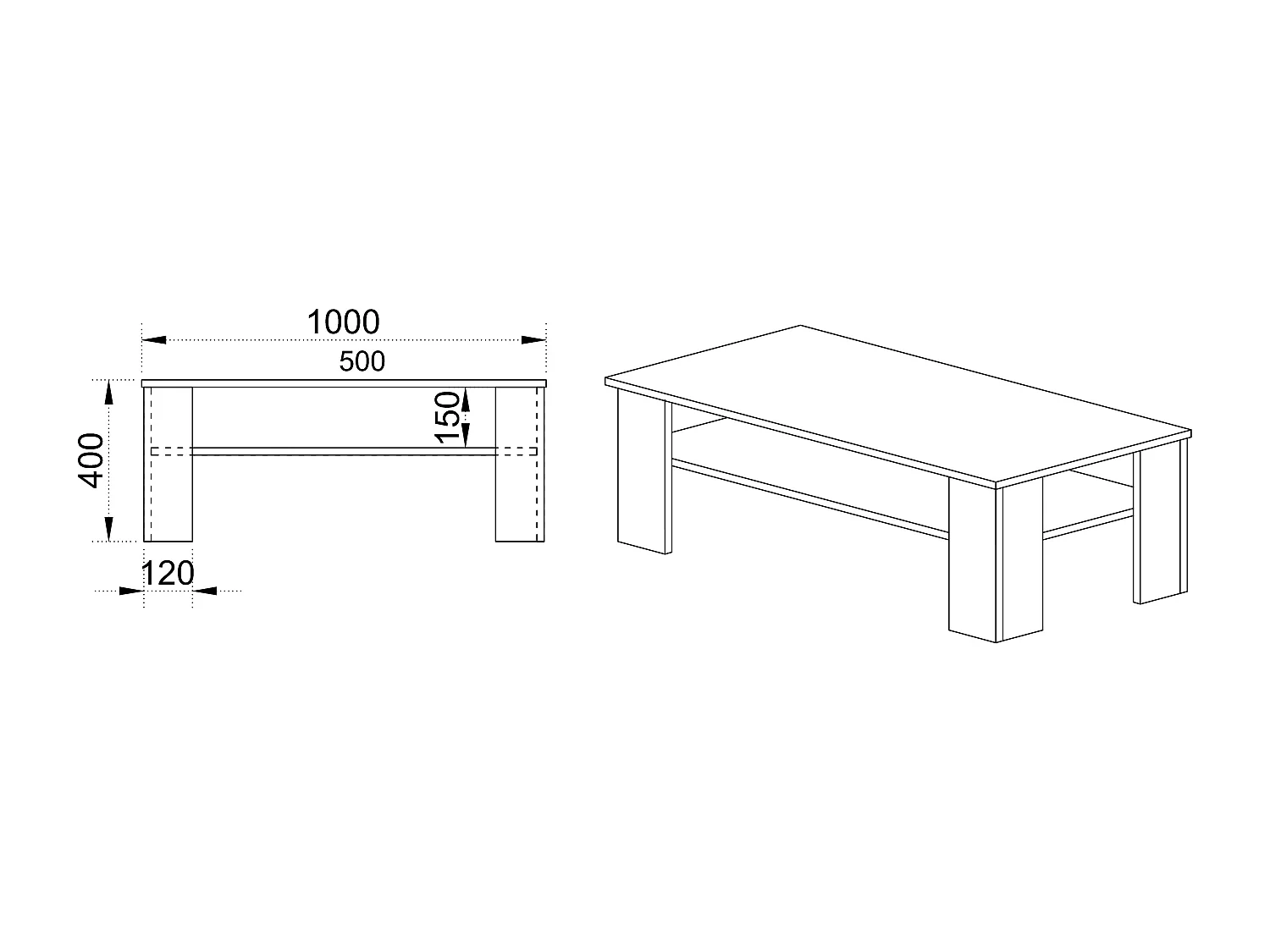Tavolino da salotto moderno con ripiano TI6215 100x40 nero e bianco