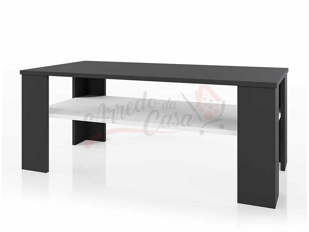 Tavolino da salotto moderno con ripiano 100x40 nero e bianco TI6215