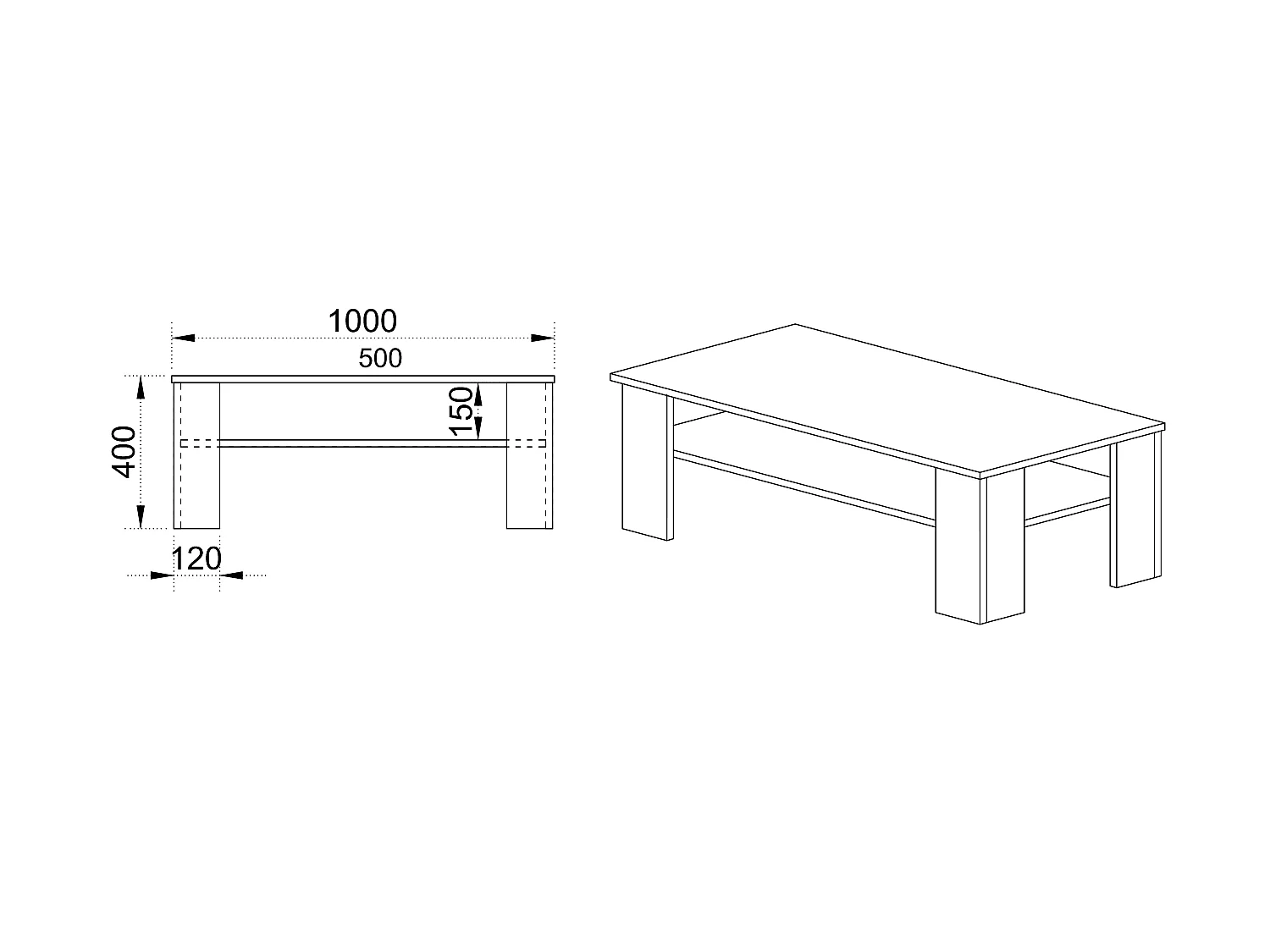 Tavolino da salotto moderno con ripiano 100x40 nero e bianco TI6215