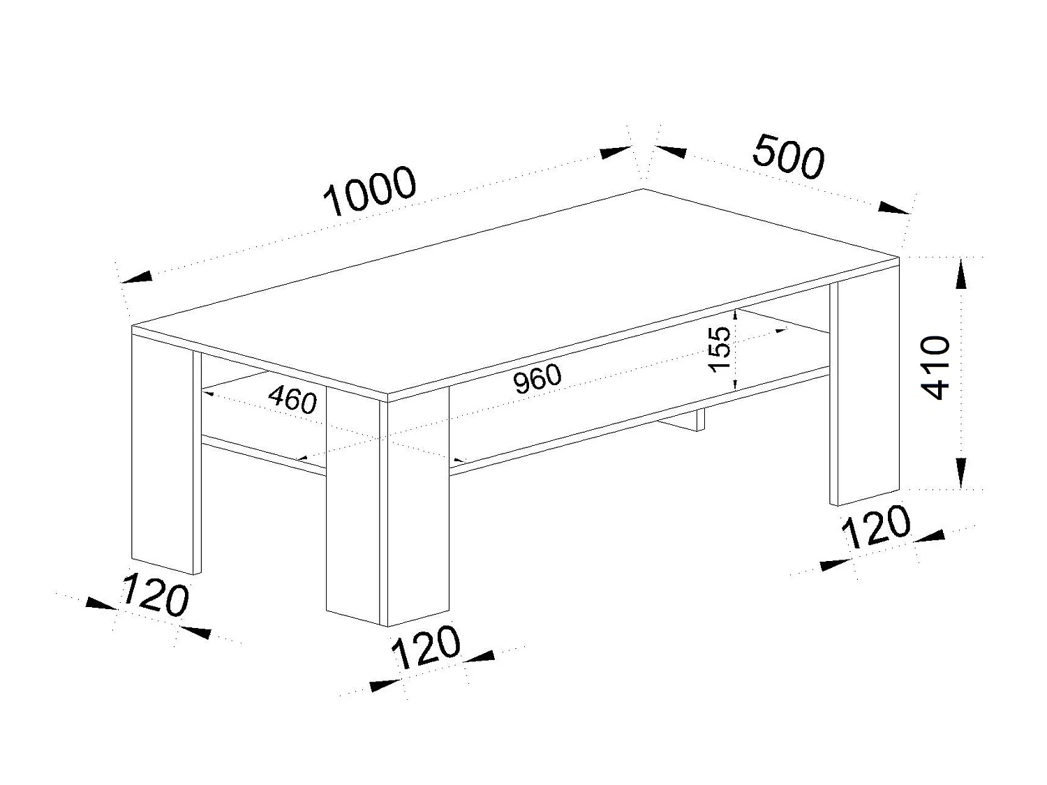 Tavolino da salotto moderno con ripiano 100x40 nero e bianco TI6215