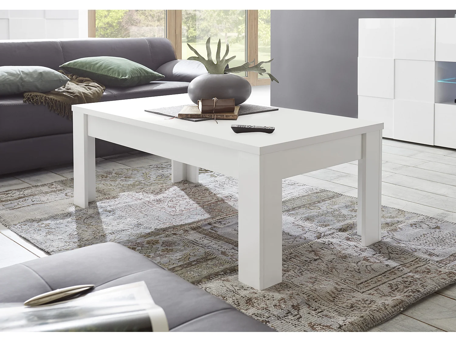 Tavolino da salotto basso design moderno 122x65 TSL4 bianco opaco