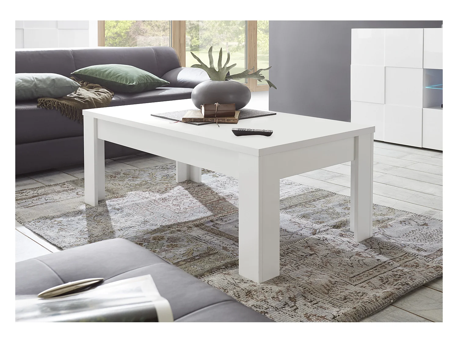 Tavolino da salotto basso design moderno 122x65 TSL4 bianco opaco
