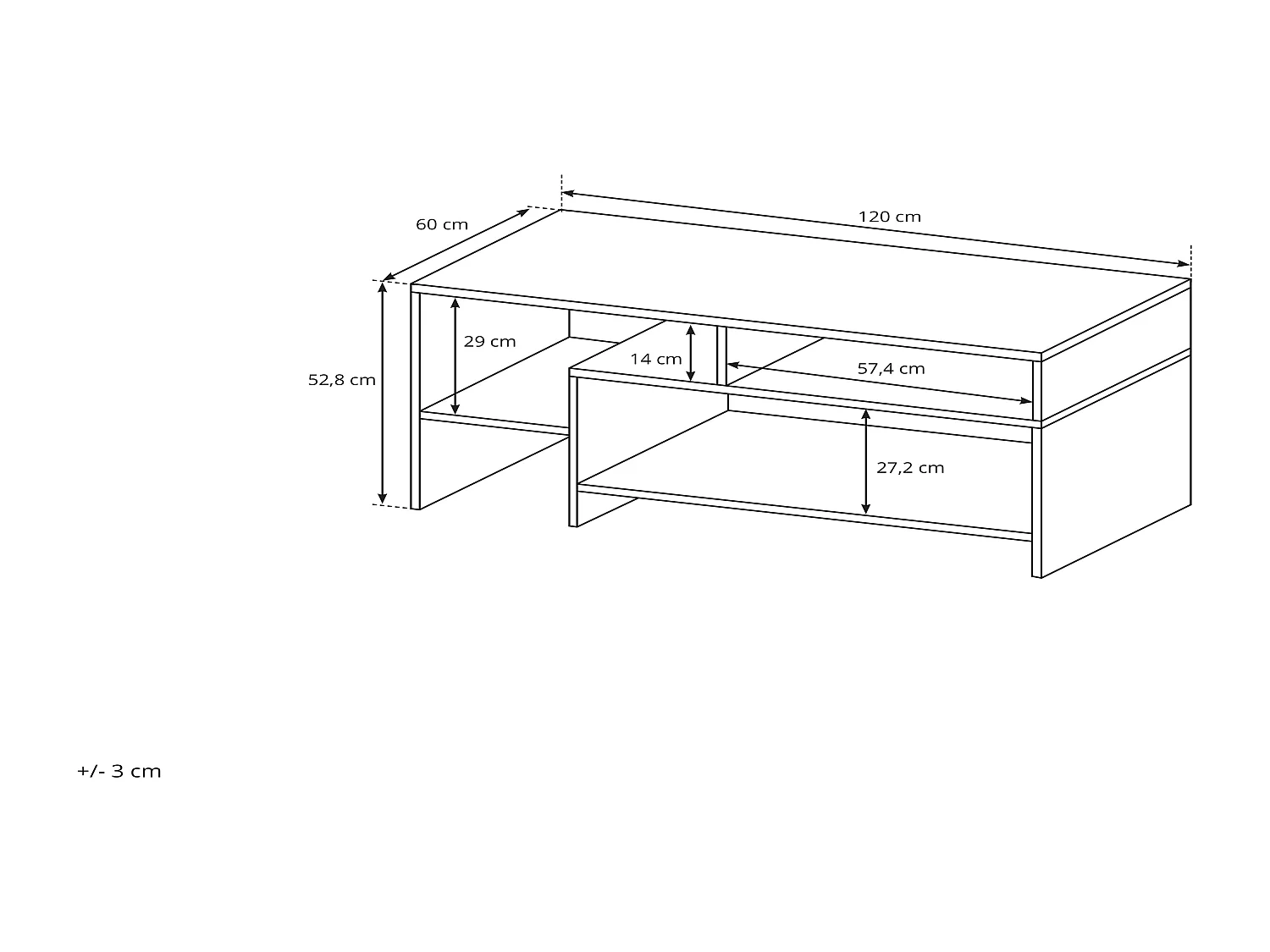 Tavolino da soggiorno moderno 120x53cm bianco e rovere naturale TLK3