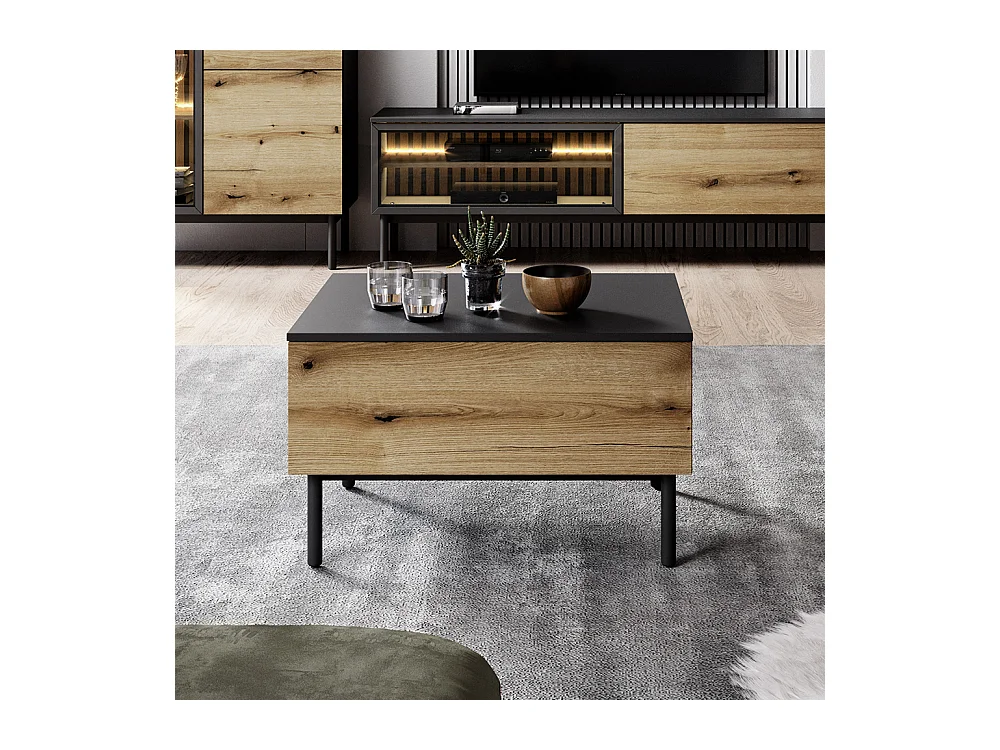 Tavolino da salotto moderno 80x48cm con cassetto rovere e nero TLK6