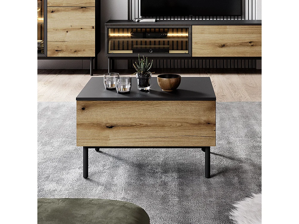 Tavolino da salotto moderno 80x48cm con cassetto rovere e nero TLK6