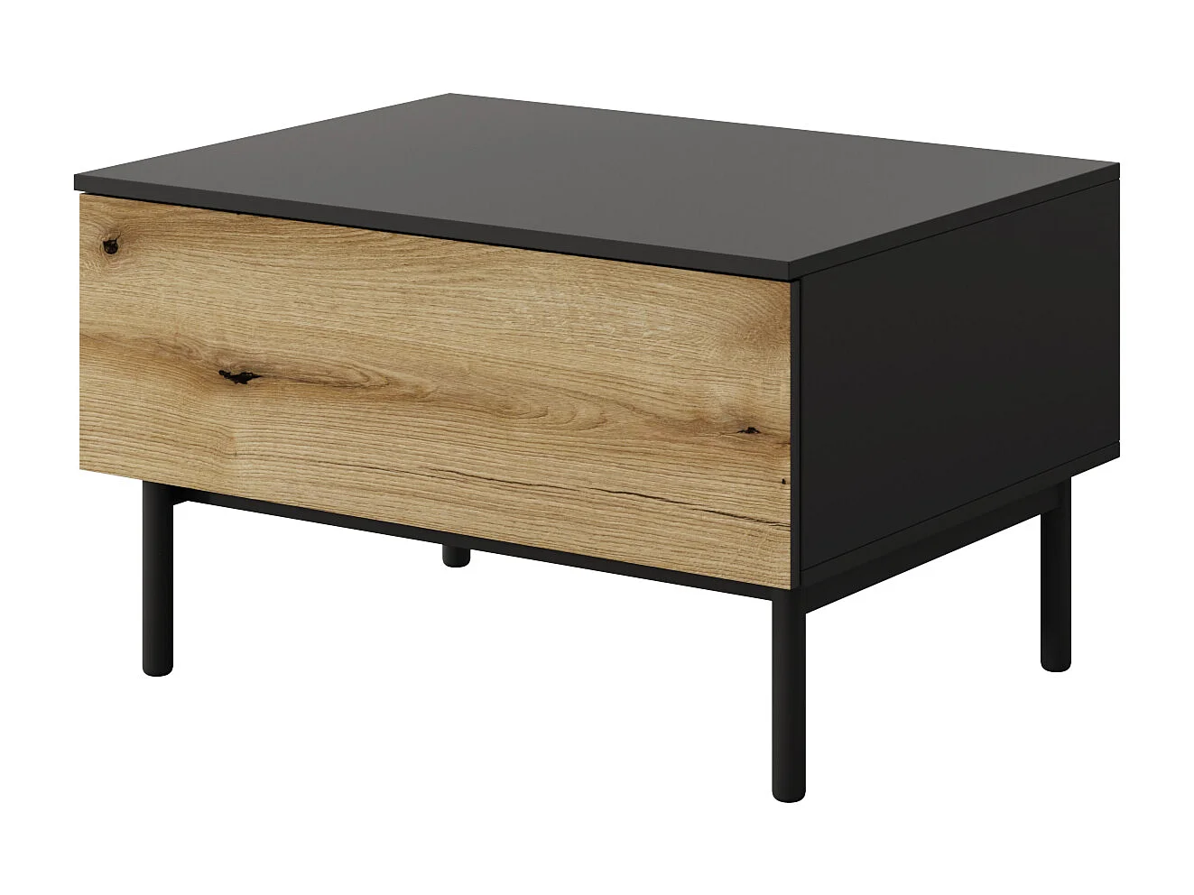 Tavolino da salotto moderno 80x48cm con cassetto rovere e nero TLK6