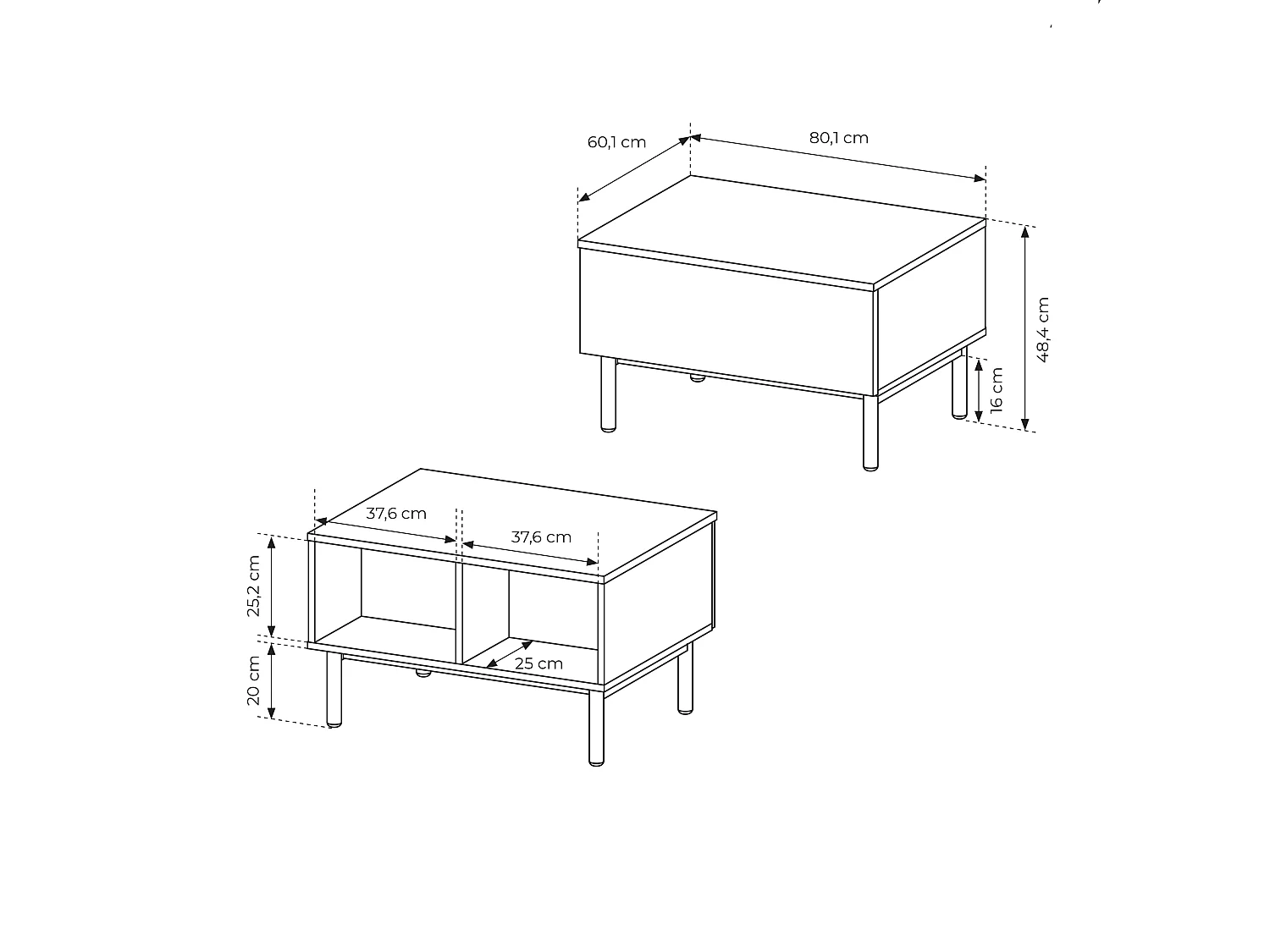 Tavolino da salotto moderno 80x48cm con cassetto rovere e nero TLK6