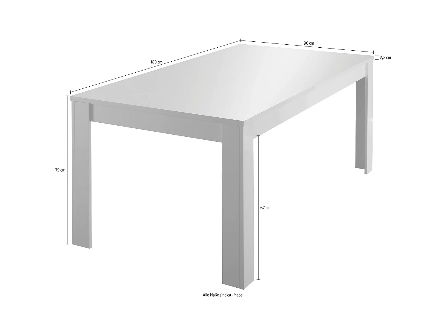 Tavolo da cucina fisso con piano liscio design moderno 180x90 TCL2 bianco lucido