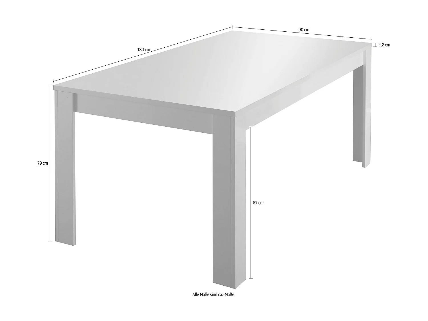 Tavolo da cucina fisso con piano liscio design moderno 180x90 TCL2 bianco lucido