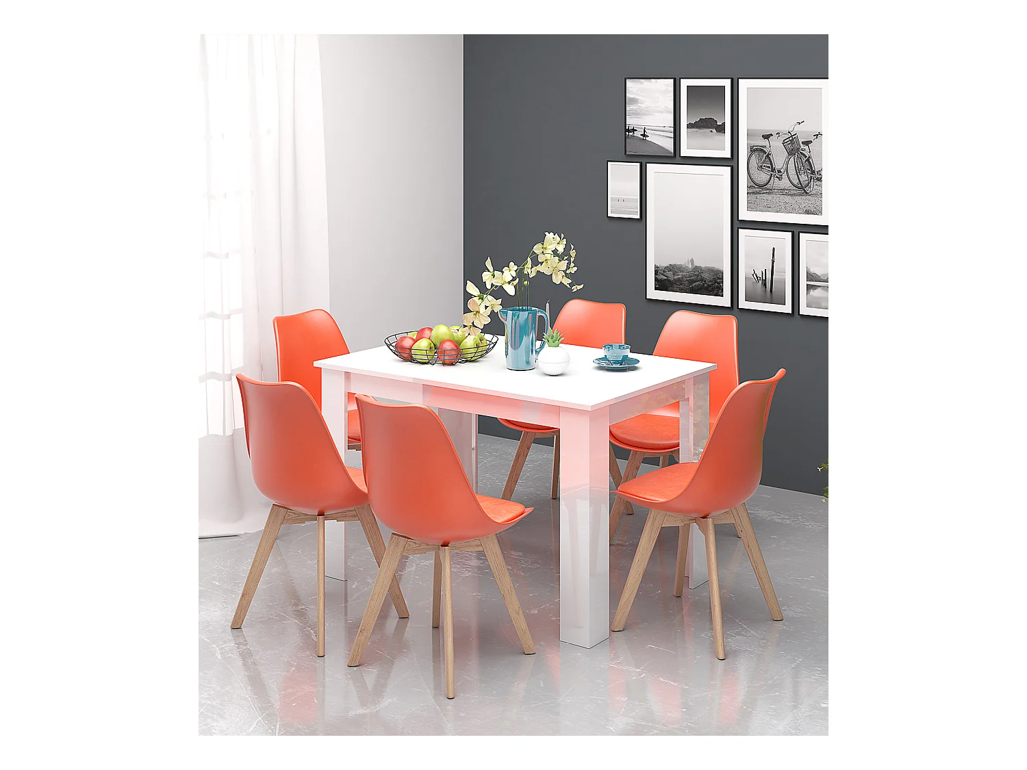 Tavolo da pranzo moderno 120x74 cm in bianco lucido TG6