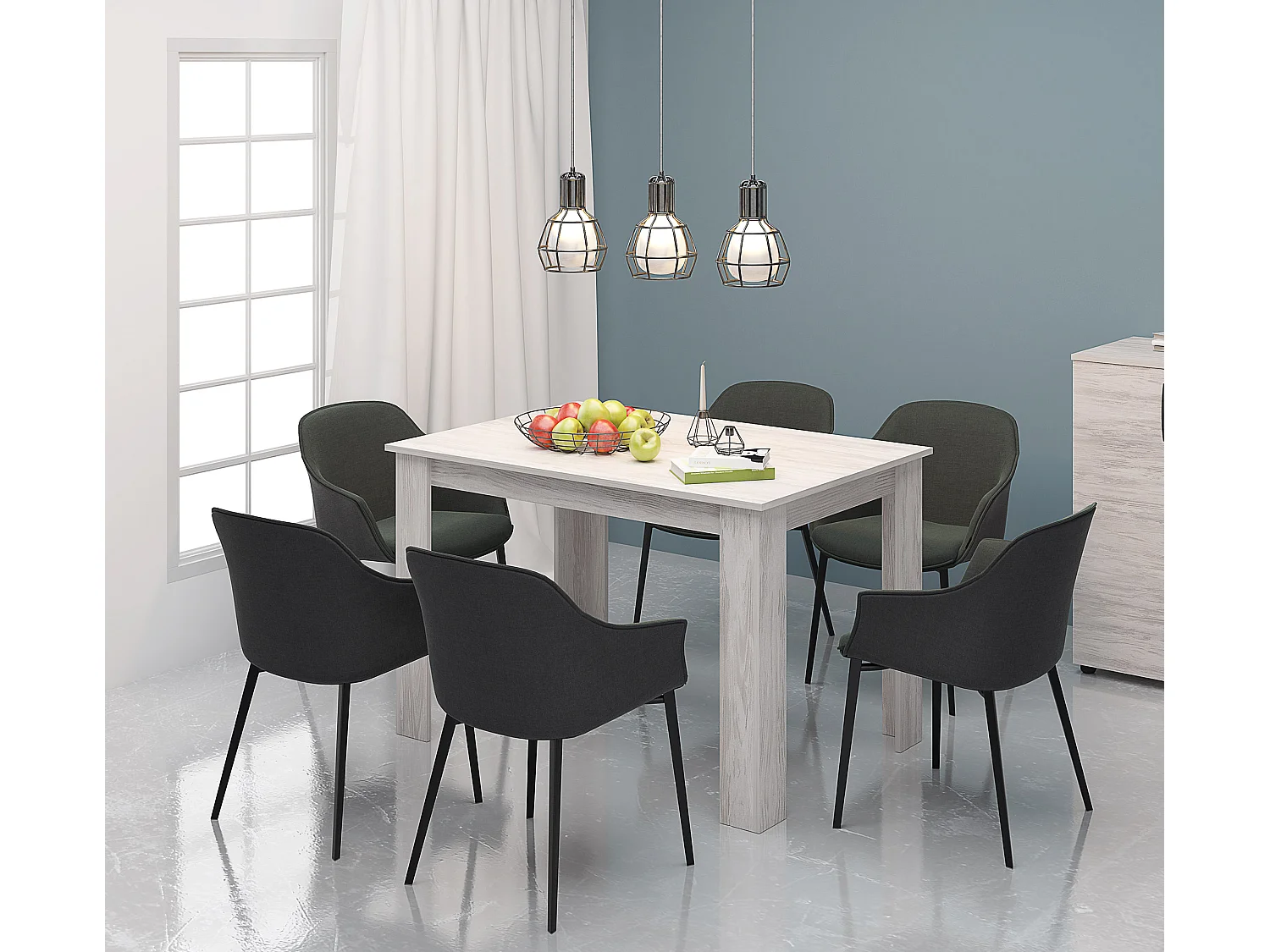 Tavolo da pranzo moderno 120x74 cm in rovere bianco TG6