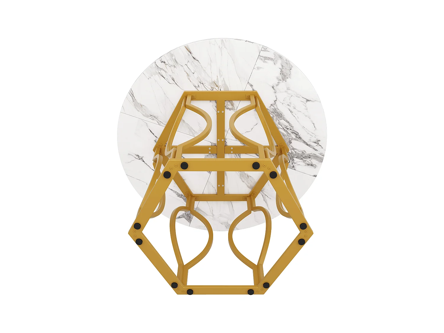 Table à manger ronde avec plateau en placage marbre blanc, cadre en métal doré - 100x100x76cm