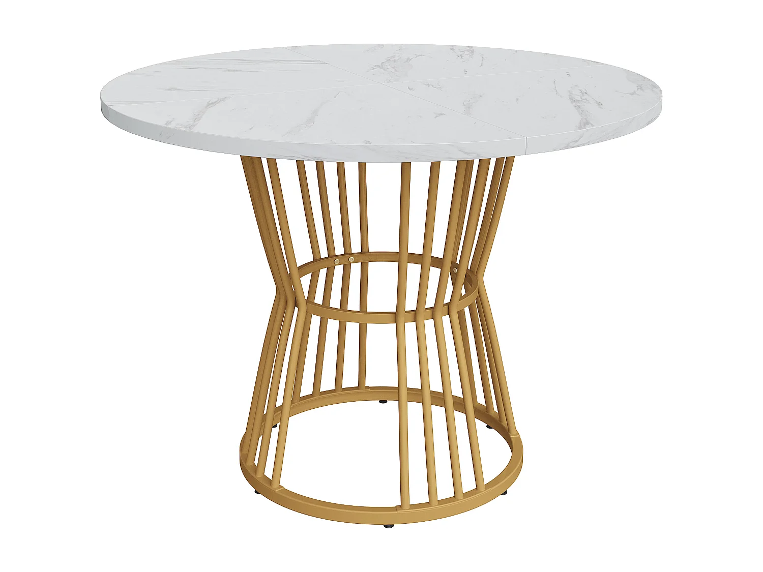 Ronde eettafel met wit marmeren fineerblad, centrale gouden metalen poten - 100x100x75cm
